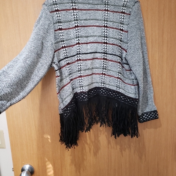 christopher & banks, open front fringe black & white cardigan sweater, XL - Picture 13 of 16